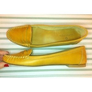 LA PORTEGNA Leather Light Tan Penny Loafers - 10